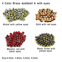 아령 덤벨 Aventik 25pc 팩 황동 모양의 물고기 눈 현실적인 플라이, Gold with red eyes, 6.3mm