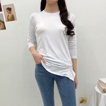 그린섬 ﻿국산 트임 라운드넥 긴팔 여성 베이직 롱 티