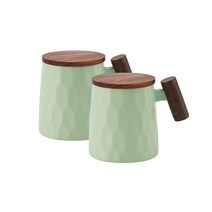 계수나무 머그 4p 350ml_머그2+나무뚜껑2, 블랙