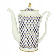 Lomonosov Bone China Porcelain Coffee Pot Julia Cobalt Net 23.3 fl.oz/690 ml, 1