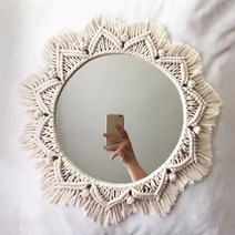 FREELIFE 보헤미안 마크라메 원형 거울 장식 거울 미적 방 장식 걸이식 벽 거울 침실 거실 집 장식, 미러 M0797