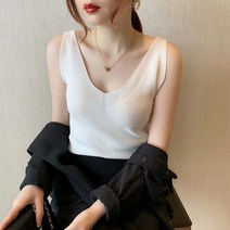 2022 봄 여름 분위기 소향풍 아이스 니트 반팔 티셔츠 여자 브이넥 날씬해 보이는 상의 레깅스