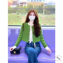 노카라트위드자켓 크롭 하객룩 반코트 금장버튼 올리브그린