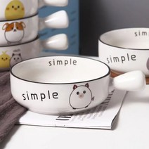 귀여운 캐릭터 도자기 면기 손잡이 도자기 그릇 전자레인지 오븐 적용, 6인치 흰돼지 1개