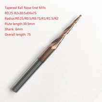 1pc r0.25/r0.5/r0.75/r1/r1.5/r2x30.5xd6x75 6mm 엑스트라 길이 솔리드 카바이드 테이퍼 엔드 밀 cnc 조각, 05 R1.5x30.5xD6x75