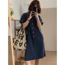 봄 여성 셔츠 롱 트위드 원피스 반소매 복장 포켓 하이 웨이스트 베이직 올 매치 한글 스타일 캐주얼