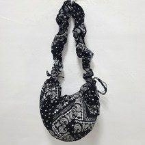 둥근 에스닉 페이즐리 반다나 블랙 주름 만두 에코백