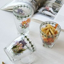 야생화 유리컵 물컵 꽃무늬컵 디자인컵 주스컵 유리컵, 단품, 상품선택:중 손잡이형