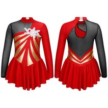 피겨연습복 피겨 스케이트 복 드레스 의상 어린이 소녀 피규어 스케이팅 댄스 드레스 발레 체조 레오타드, 01 Red_03 8