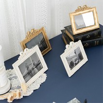 유럽풍 리본포인트 빈티지 여행사진액자 네컷사진액자 초음파액자, 화이트 7X5