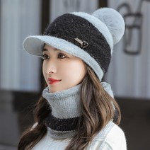 겨울 골프 연습복장 귀도리 이어워머 투톤 포인트 방울 여성 니트 털 캡 챙 모자 여자