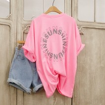 샤이니 스카치 백레터링 오버핏 반팔 티셔츠 롱티