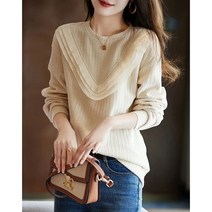 패션고리 가을 여성 라운드넥 레이스 니트티 T1029