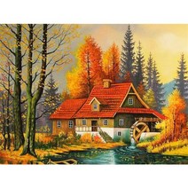 풍수 예품각 전체 다이아몬드 자수 집 장식 그림 가을 모자이크 크로스 스티치 풍경 사진 홈, 전원50X70cm, 975