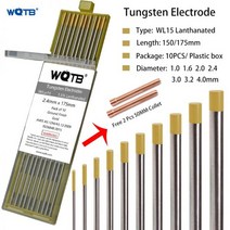 2 란탄 처리 텅스텐 막대 WL15 wl20 전극 1.0 1.6 2.0 2.4 3.0 3.2mm tig 용접용 금, WL20(Blue), 2mm, 175mm + CHINA