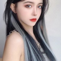 여성 일자 가발 컬러 브릿지 붙임 가발 헤어 피스, 스모크블루