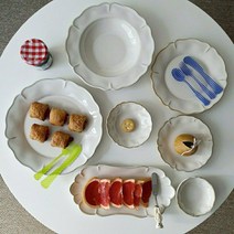 북유럽 플레이팅 예쁜 그릇 타원 도자기 원형 접시세트, 9구프