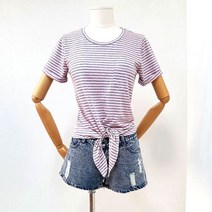 스트라이프 허리 묶음타이 반소매(Striped tie-waist pocket T-shirt)