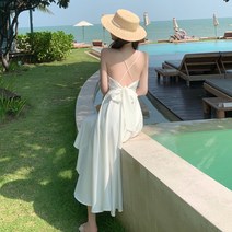 스트랩 끈원피스 휴양지룩 백트임 비치 롱 원피스