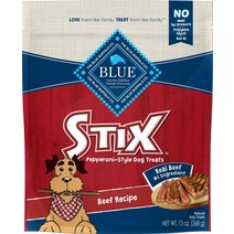 블루 버팔로 블루 스틱스 비프 레시피 페퍼로니 스타일 강아지 간식, 13-oz bag
