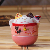 cisanny 고양이 테이블 상판 장식품 오뚝이 부잣집 고양이 도자기, D, 6*6*7.5cm