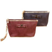 셀러허브(잡화) 여성 미니파우치 스웨이드 골드 리본 파우치