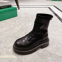 여성 가죽 레이스업 하이힐 마틴 롱 부츠 키높이 워커 마틴 통굽 웨지 구두 패션 신발 첼시