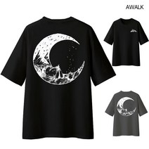 어워크 오버핏 반팔티 남녀공용 5부 반팔 티셔츠 다크문 스웻셔츠