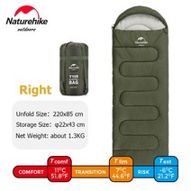 Naturehike 침낭 네이처하이크 동계침낭 겨울 경량 2인용 겨울침낭 캠핑장비 동계 캠핑, 04 Green - L - RIGHT