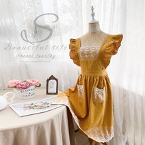 1PC 여성 여성 앞치마 코튼 린넨 앞치마 드레스 가든 카페 주방 요리 꽃집 빈티지 드레스, 노란색, 하나, 1개