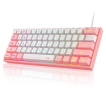 미니 60% 게이밍 키보드 RGB 백라이트 61키 초소형 MageGee TS91 인체 공학적 방수 기계식 느낌 사무실 컴퓨터 키보드 PC 맥 PS4 Xbox ONE 게이머용, White Pink