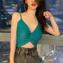 POMTOR 여성 뷔스티에 끈 나시 아가씨 매장 인스타스타일같은 숏 탱크탑