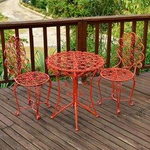 스토비투 야외 철제 2인 테이블 세트 야외용 주물 정원 베란다 커피 티 원탁, 2인세트 오렌지