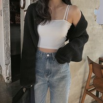 여성용 볼드 짜임 데일리 니트 루즈핏 레이어드 볼레로 가디건