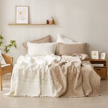 고온워싱 순면 들꽃 자수 피그먼트 줄누빔 이불 겸 패드 세트 SS/Q/K 2color