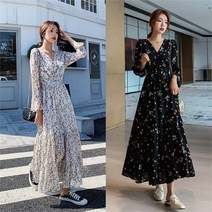 브이와이 VY 여자 프릴 꽃무늬 오버랩 캉캉 롱원피스