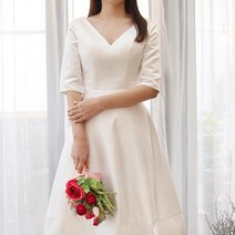 루레아 셀프웨딩 드레스 A라인 촬영용 원피스 V넥
