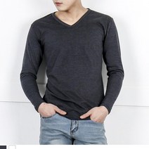 남성 학생 직장인 V넥 긴팔 면 티셔츠 남친룩 이너웨어 스탠다드티 라운드상의 롱슬리브 봄가을코디