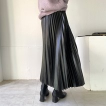 로아시크 / 가을 겨울 A라인 레더 밴딩 가죽 플리츠 스커트