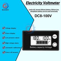 배터리 용량 표시기 DC 8V-100V 납산 리튬 LiFePO4 자동차 오토바이 전압계 게이지 12V for Alam, 한개옵션1, 01 White screen