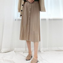 스토리원 여성 허리밴딩 플리츠 미디 스커트 치마 WM-LSK23