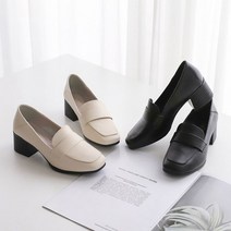 스퀘어 푹신한 라텍스 굽있는 미들굽 청키 로퍼