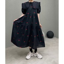 앵두 체리 프릴빅카라 자수롱원피스