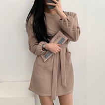 벌룬 소매 골지니트 라운드 미니원피스3color