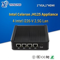 방화벽Yanling팬리스 미니 PC j4125 쿼드 코어 방화벽 라우터 4 인텔 i225 2.5G Lan COM HD VGA Pfsense A, 01 NO HARDISK_01 4G RAM