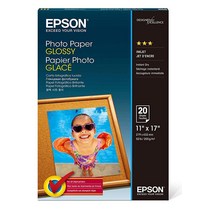 엡손Epson S041156 광택 인화지 23.6kg(50파운드) 광택 27.9 x 43.2cm(11 17인치)(20장 팩) 화이트