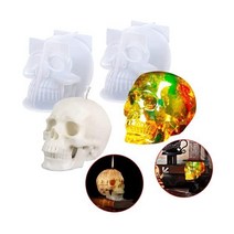 부소하 해골 수지 몰드 실리콘 양초 제조용 2PCS 3D 캔들 할로윈 파티용 아로마테라피 만들기 비누 로션 바 클라, Skull