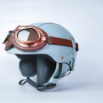 모던클래식 바이크 헬멧 오토바이, 스카이블루/ 고글