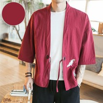 장바9니 남성 여름 아우터 린넨 7부소매 가디건 자수 빅사이즈