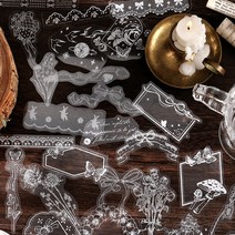 감성 꽃 프레임 투명 레이스 다꾸 스티커, 3.몽환의숲 (ST-1257)